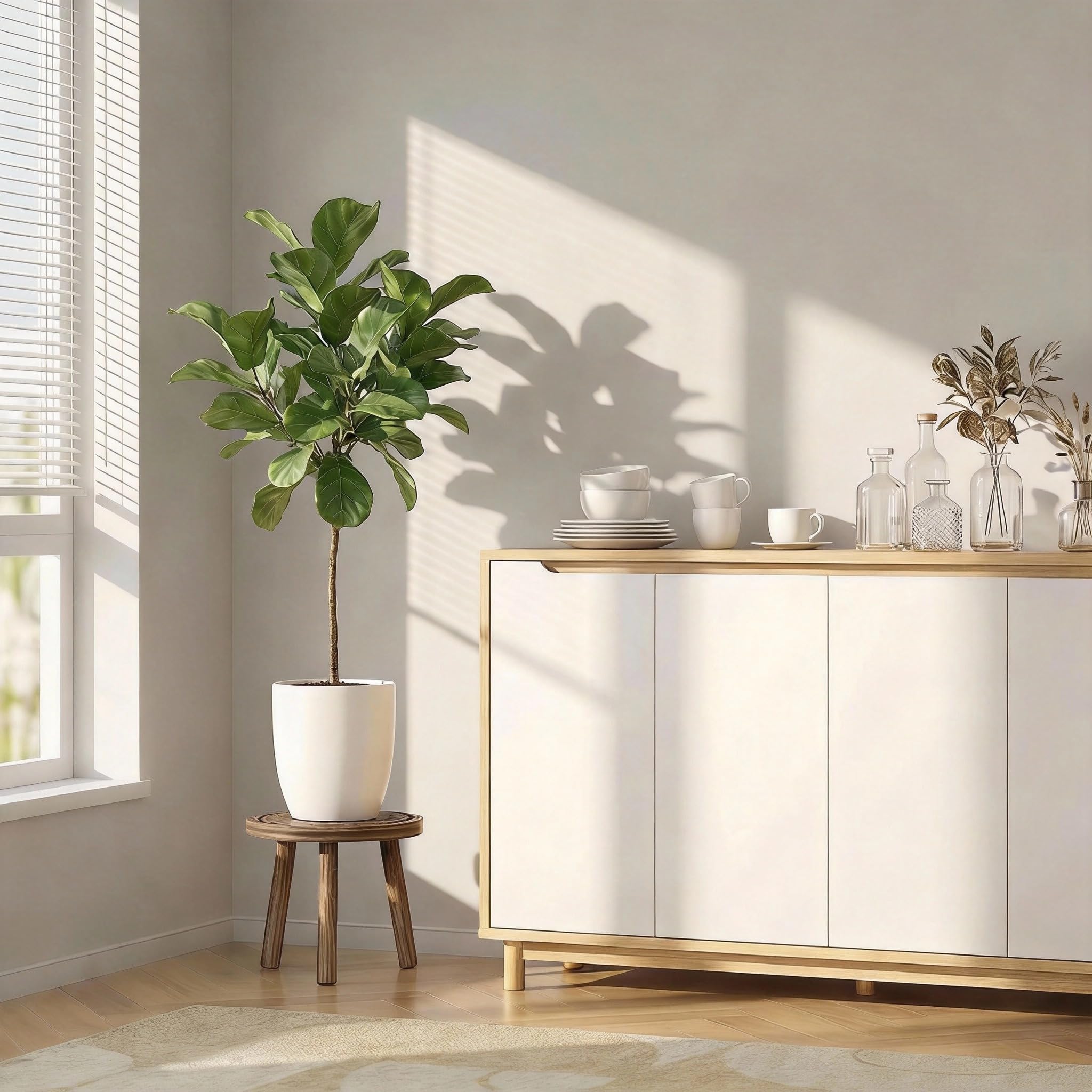 FUSHITON Support Plantes Moderne pour Grandes Plantes, Lot de 3 en Brun Foncé avec Base Triangulaire Stable, Décoration Maison