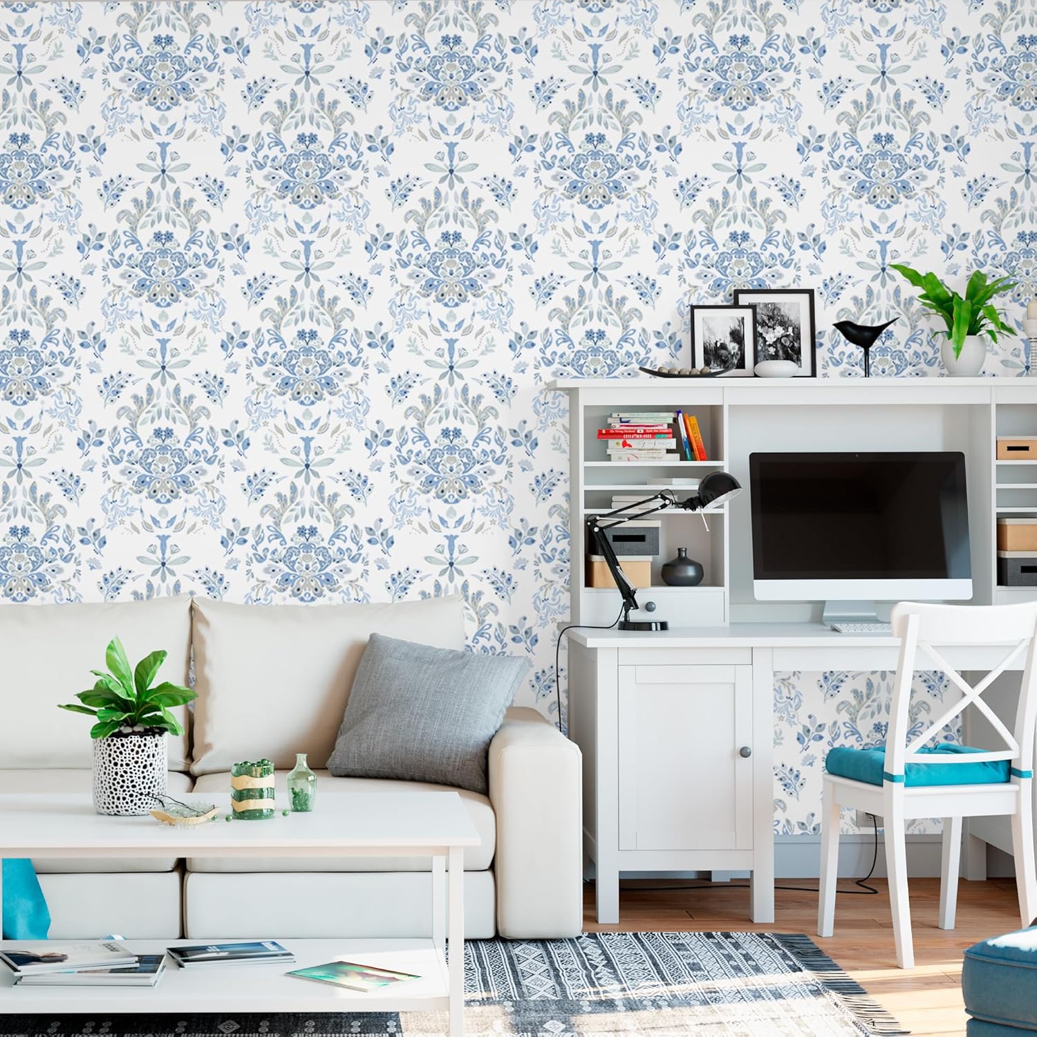 Wallpaper Peel and Stick Wallpaper for Home Decoration Kitchen Blue Wild Flower Removable Vinyl Self Adhesive Shelf Paper & Drawer Liner Roll House, Workshop & Office 17.3" x 79" TH8098-2