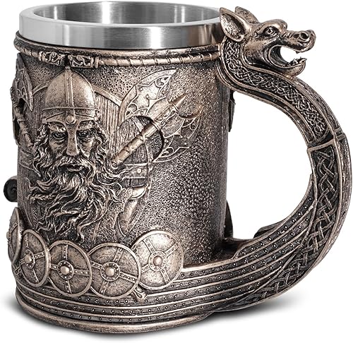 Taza vikinga para cerveza, jarra de acero inoxidable, taza de café, mitología nórdica medieval, folclore poético, Edda, decoración gótica,
