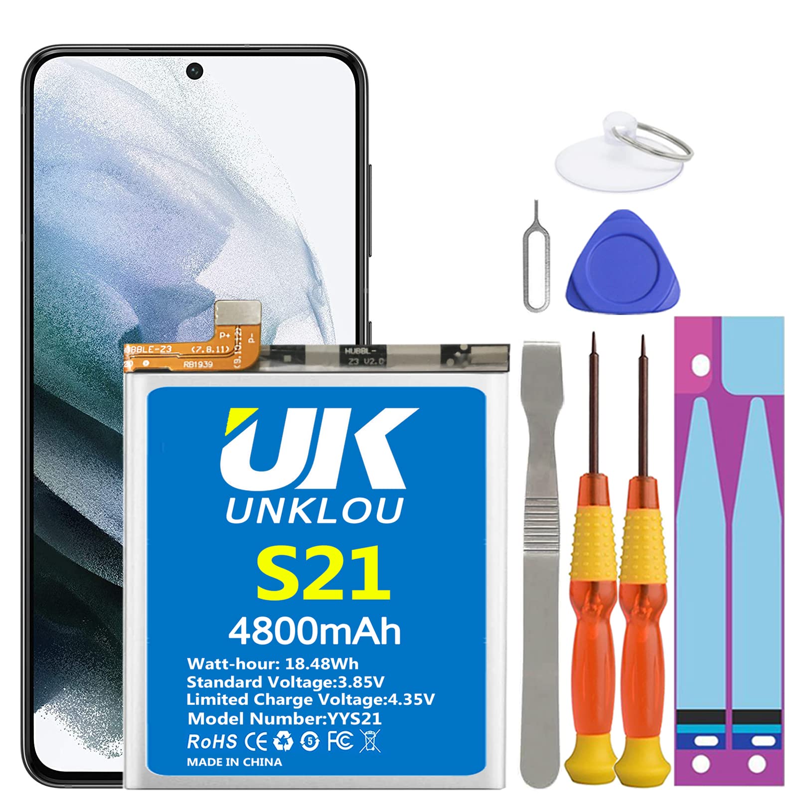 Galaxy S21 Battery, [Upgraded] UNKLOU 4800mAh Li-Polymer EB-BG991ABY Replacement Battery for Samsung Galaxy S21 5G SM-G991U1 with Repair Tool Kit [12 Month Service]