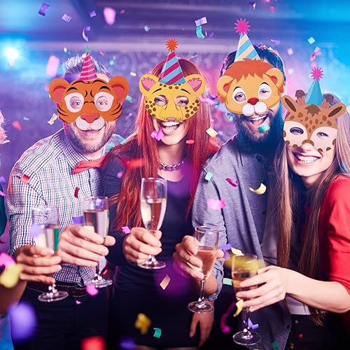 Miniatura 6 de 10 máscaras de fiesta de animales, máscara de fieltro de selva para niños, divertidas máscaras de cumpleaños, suministros de fiesta temática de