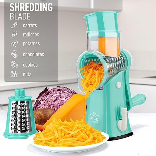 Miniatura 3 de Zulay - Rallador rotativo de queso de 5 cuchillas, rallador manual de queso de manivela con succión reforzada y 5 tambores intercambiables, picador