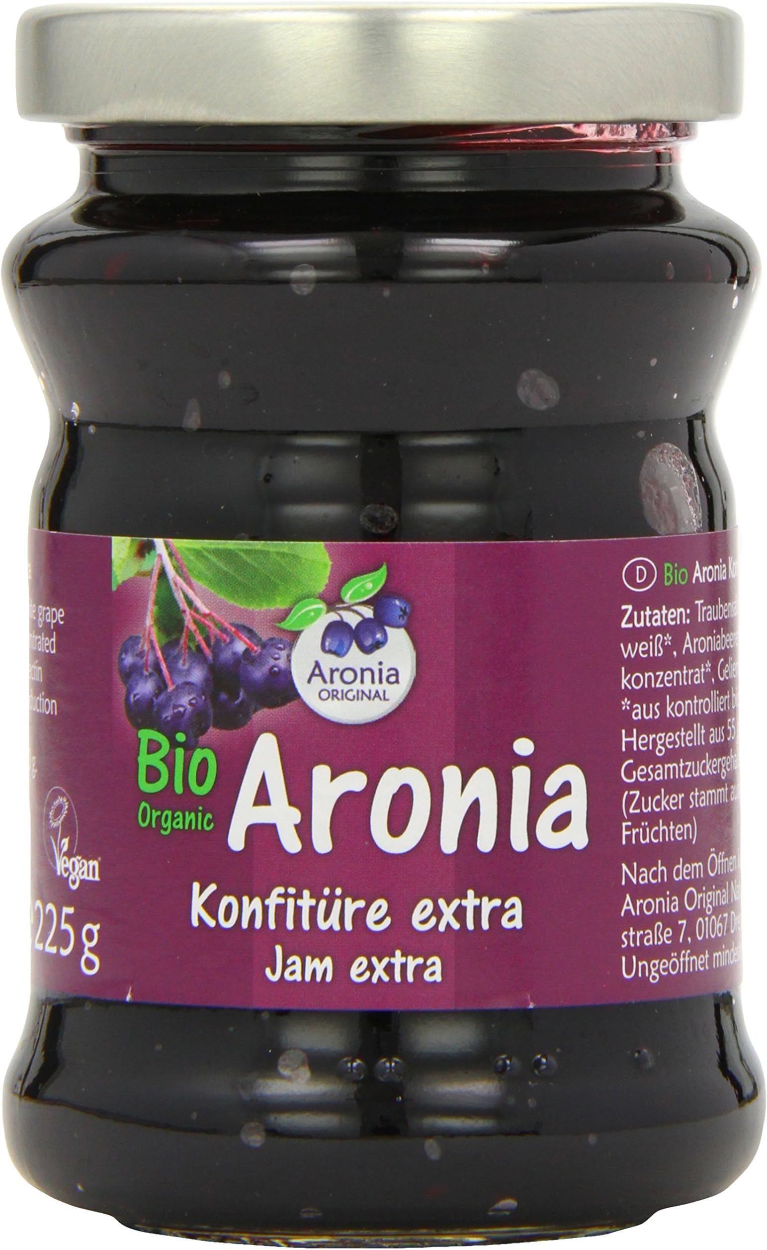 Aronia Original Organic Aronia Fruit Jam with Whole Fruit Pieces 225 g