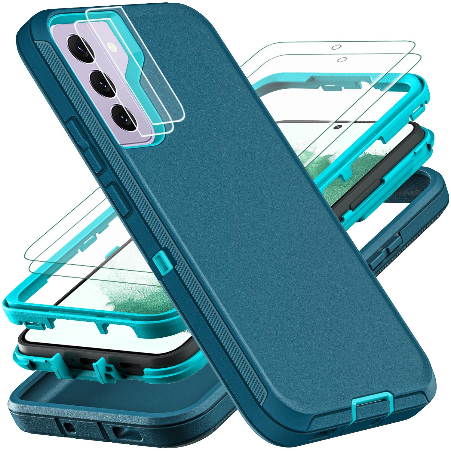YKHJKLEC for Samsung Galaxy S22 Plus Case, with 2Pcs [Self Healing Flexible TPU Screen Protector & Camera Lens Protector] Military Grade Heavy Duty