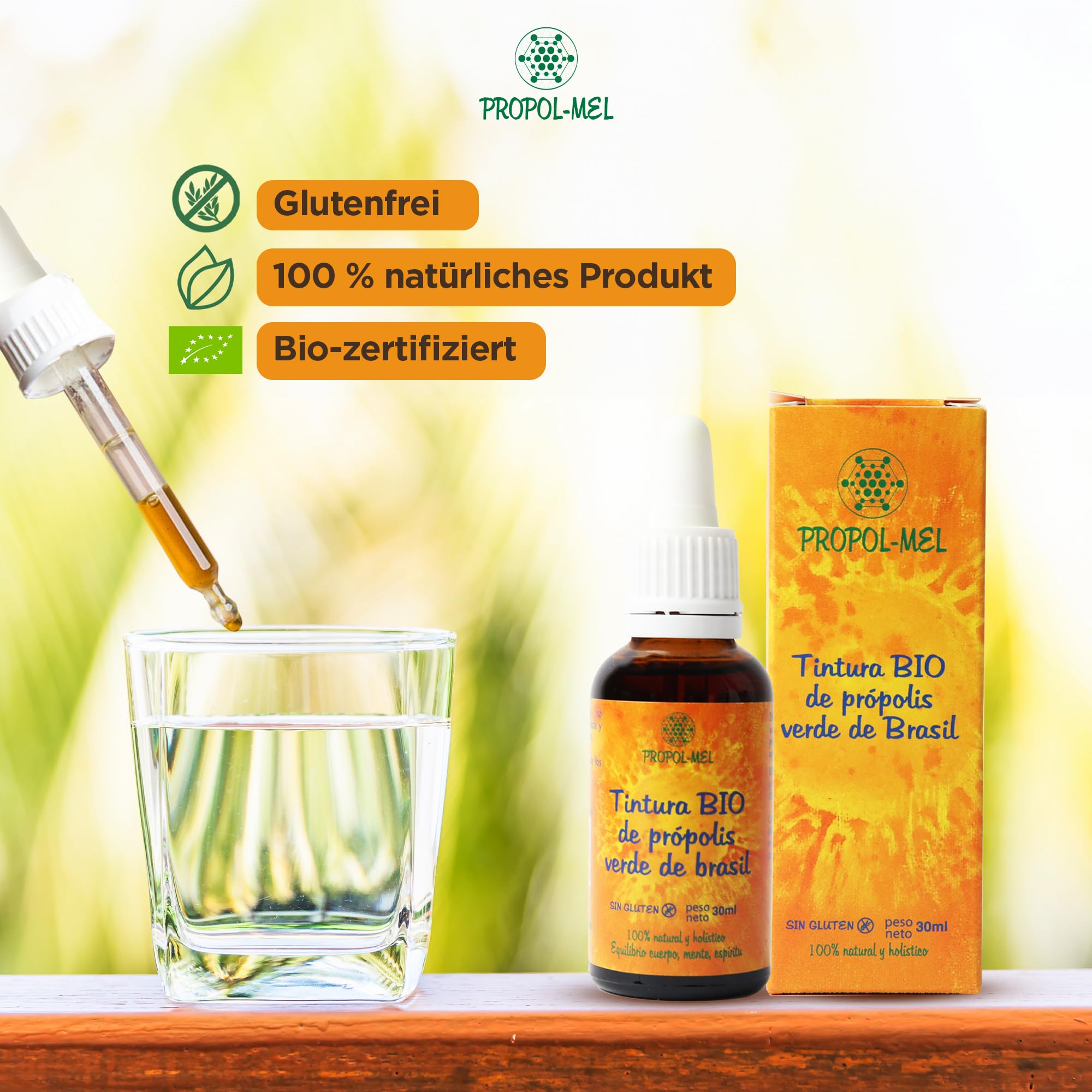 Brasilianischer grüner Propolis-Flüssigextrakt 30 ml – BIO. Urtinktur. 100% natürlich, glutenfrei, 25% Gewicht/Volumen.