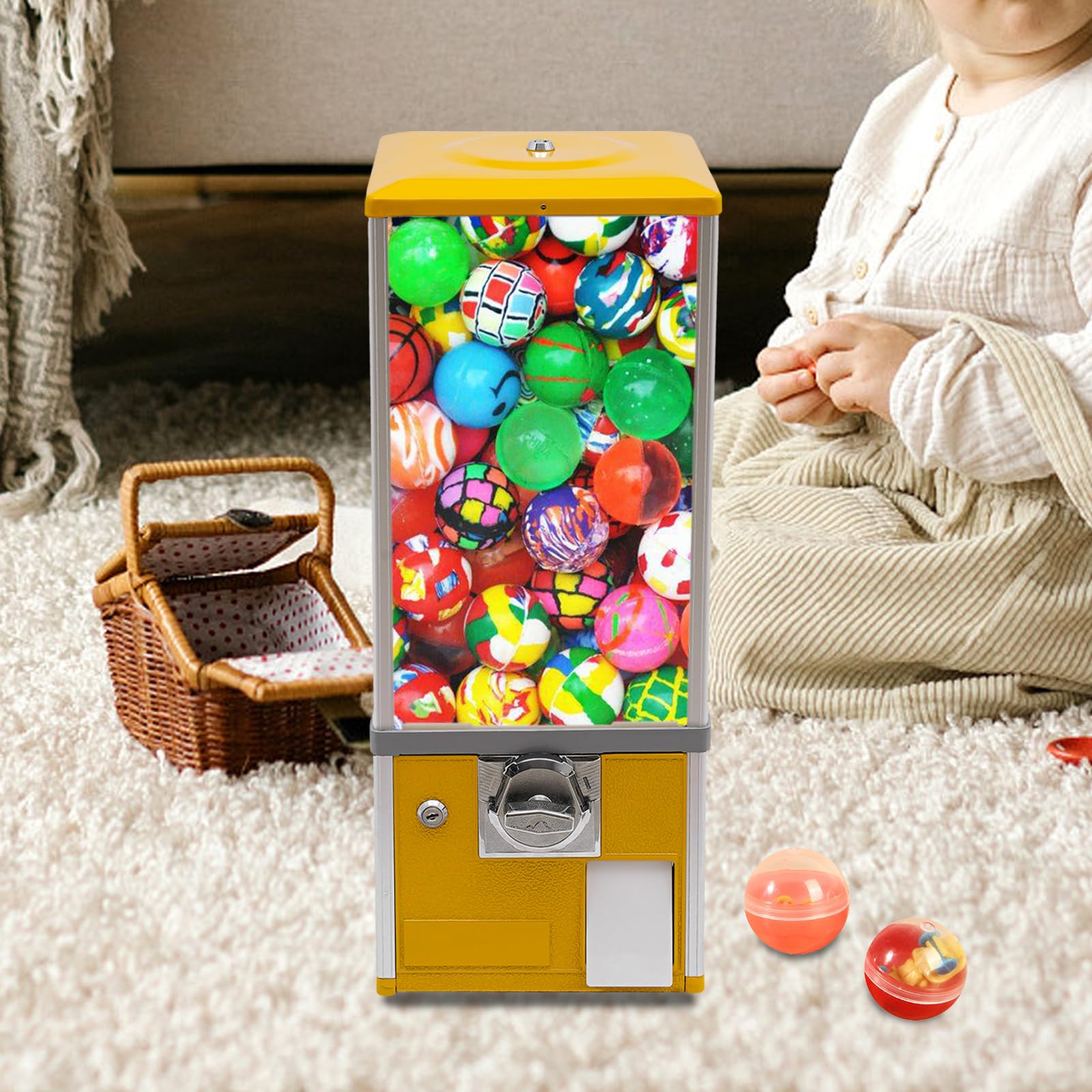 LyeXD Candy Gumball Vending Machine, Big Toy Capsule Vending Machine Bank with Keys, 2 25¢ Coins Per Side, Pinball Vending Machine for 250 1.77