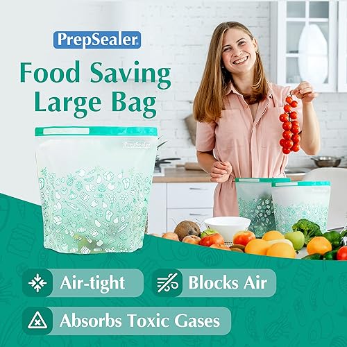 Miniatura 8 de PrepSealer Mantén los alimentos frescos durante más tiempo, bolsa reutilizable para ahorrar alimentos (6 piezas grande))