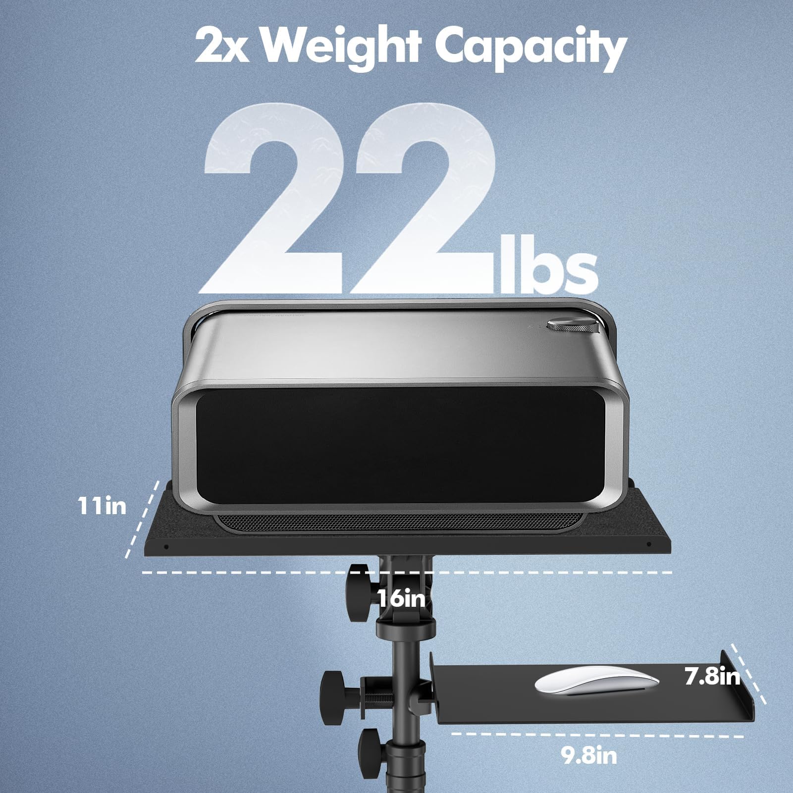 Supporto per Proiettore Treppiede 66-24cm per Laptop su Ruote con 2 Ripiani | Supporto Portatile per Podio, Supporto per Telefono a Collo di Cigno, Ufficio