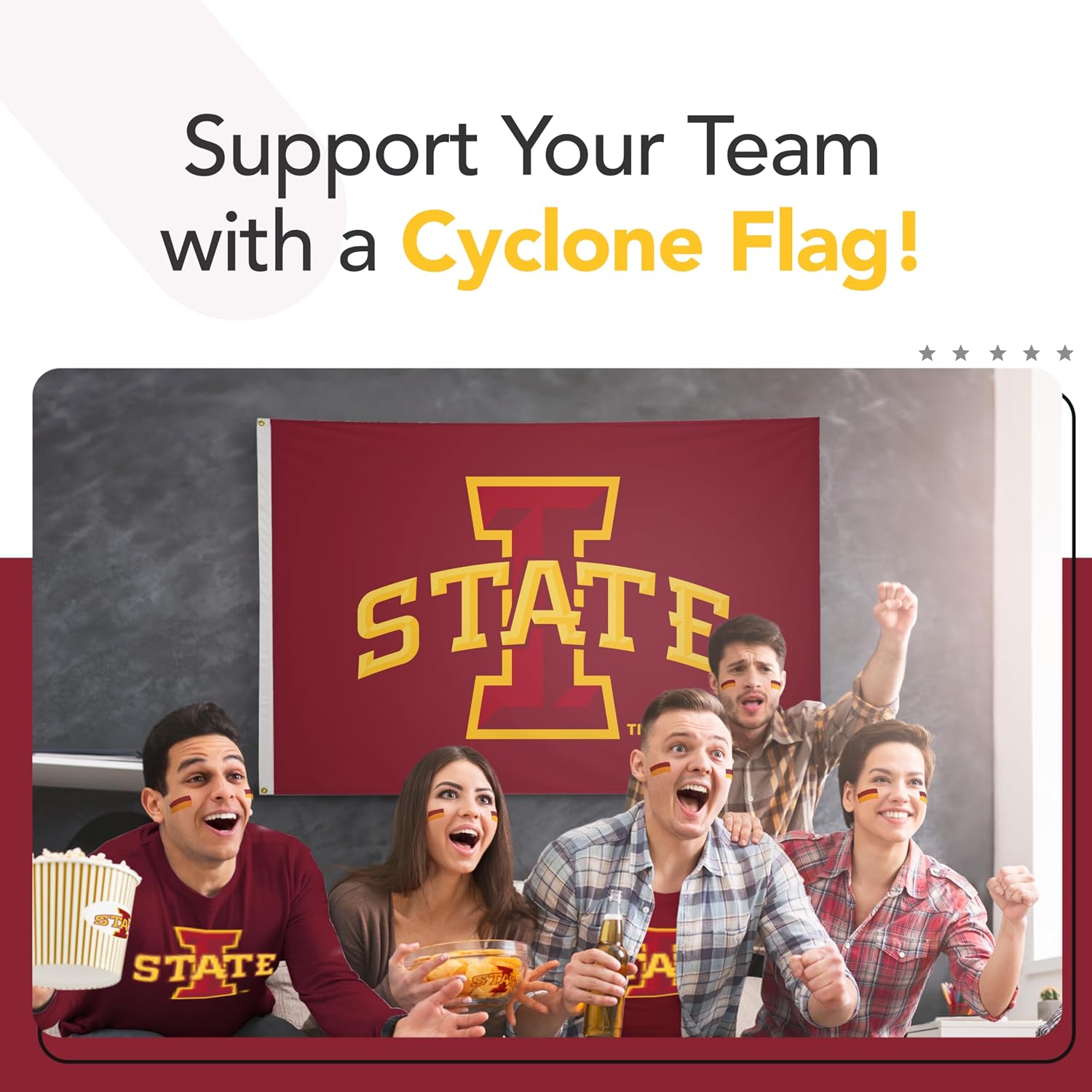 Iowa State Cyclones College Sports Printed Flag - NCAA Licensed - Nylon - School Banner (Red, Gold, 5' x 8')