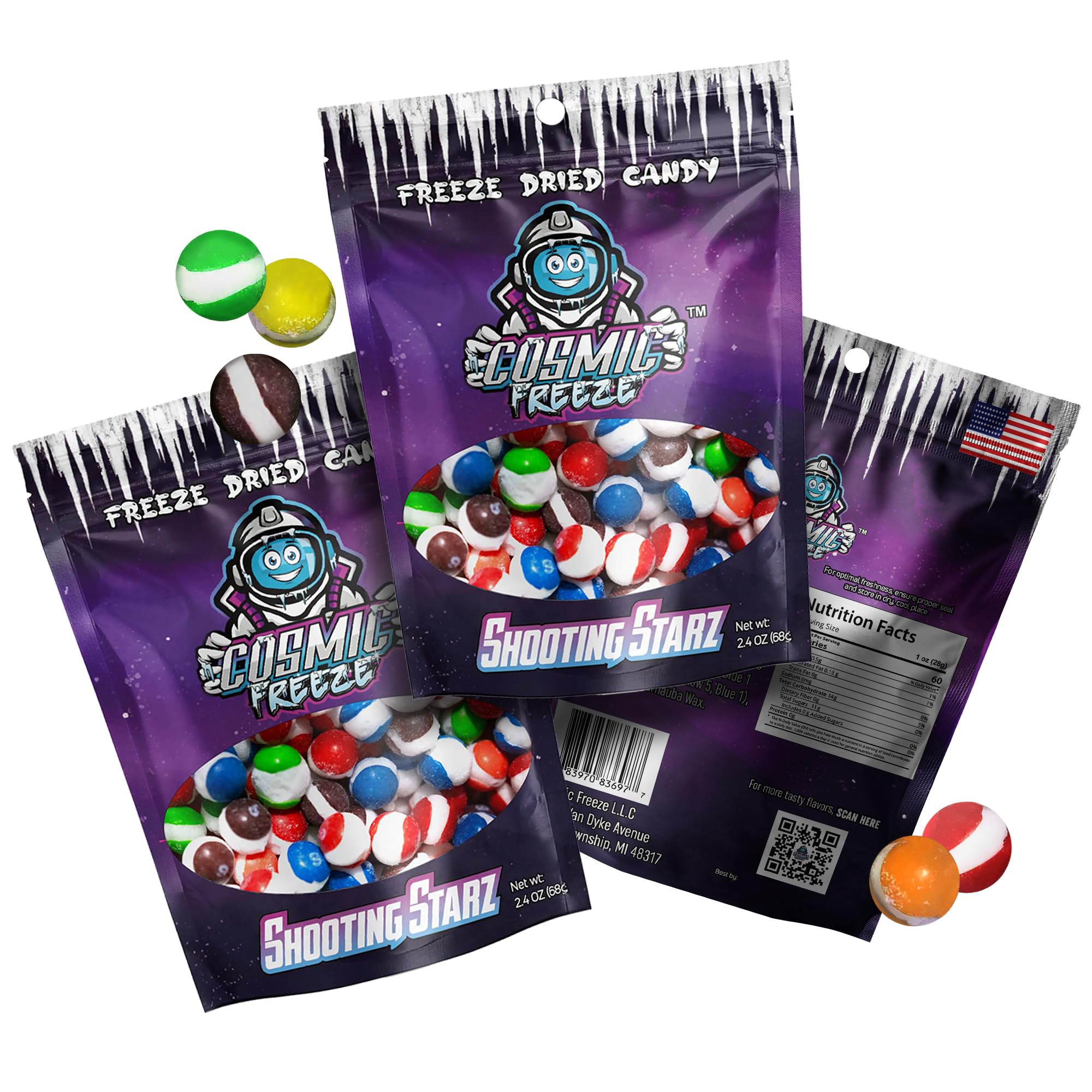 Cosmic FreezeShooting Starz Freeze Dried Candy, Crunchy Freeze Dry Candy for Mix-In Snacks Candy Freeze Dried, Gluten-Free, Made in USA, 2.4 Oz, 3-pack