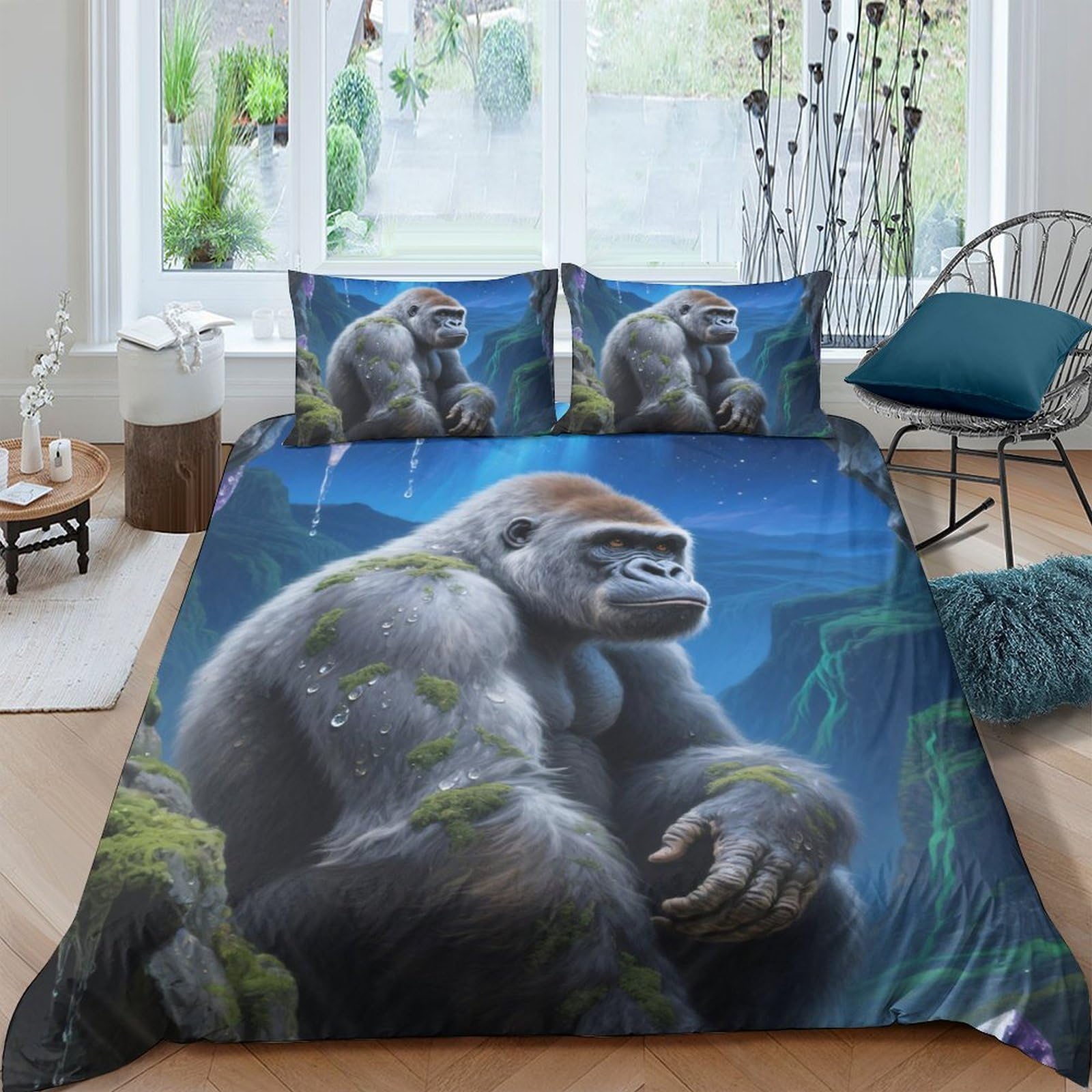Ctjqhvkz Style-3 3D Printed Gorilla Jungle Fitted Sheet Microfiber Anti-Slip Bed Cover For Bedroom Dorm Mattress Protection Decor Single（135X200cm）