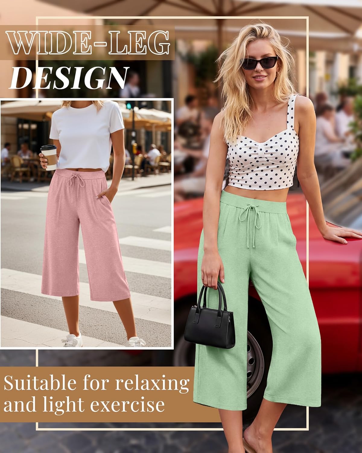 3 Pack Women's Capri Pants, Casual Wide Leg Yoga Pants High Waist Drawstring Cropped Lounge Trousers with Pockets - Image 3