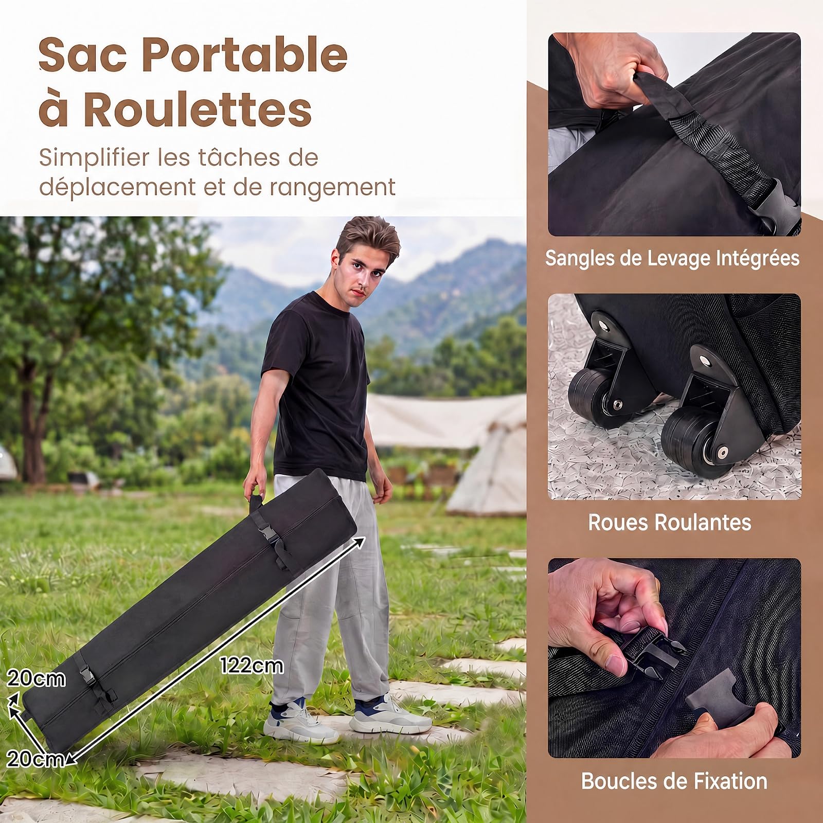 RELAX4LIFE Tonnelle Pliante 2x2 avec Parois Amovibles, Barnum Pliant pour Activités Plein Air, 2 Portes Zippées, Gazebo 2x2 Portable avec Sac à roulettes pour Terrasse Marché Festival (Noir)