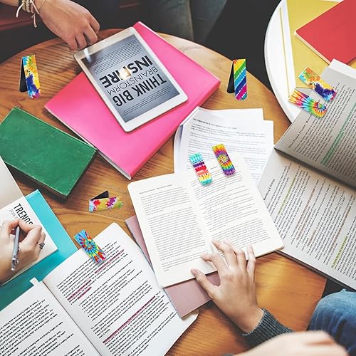 Miniatura 5 de Faccito 48 marcapáginas de teñido anudado magnético de teñido anudado, clips plegables de temática hippie, recuerdos de fiesta hippie para niños,