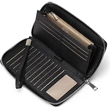 GOIACII Women's Wallet RFID Blocking Leather Zip Around Wallet Large Capacity Long Wallet Credit Card Clutch Wristlet, A01 Black, RFID Wallet L