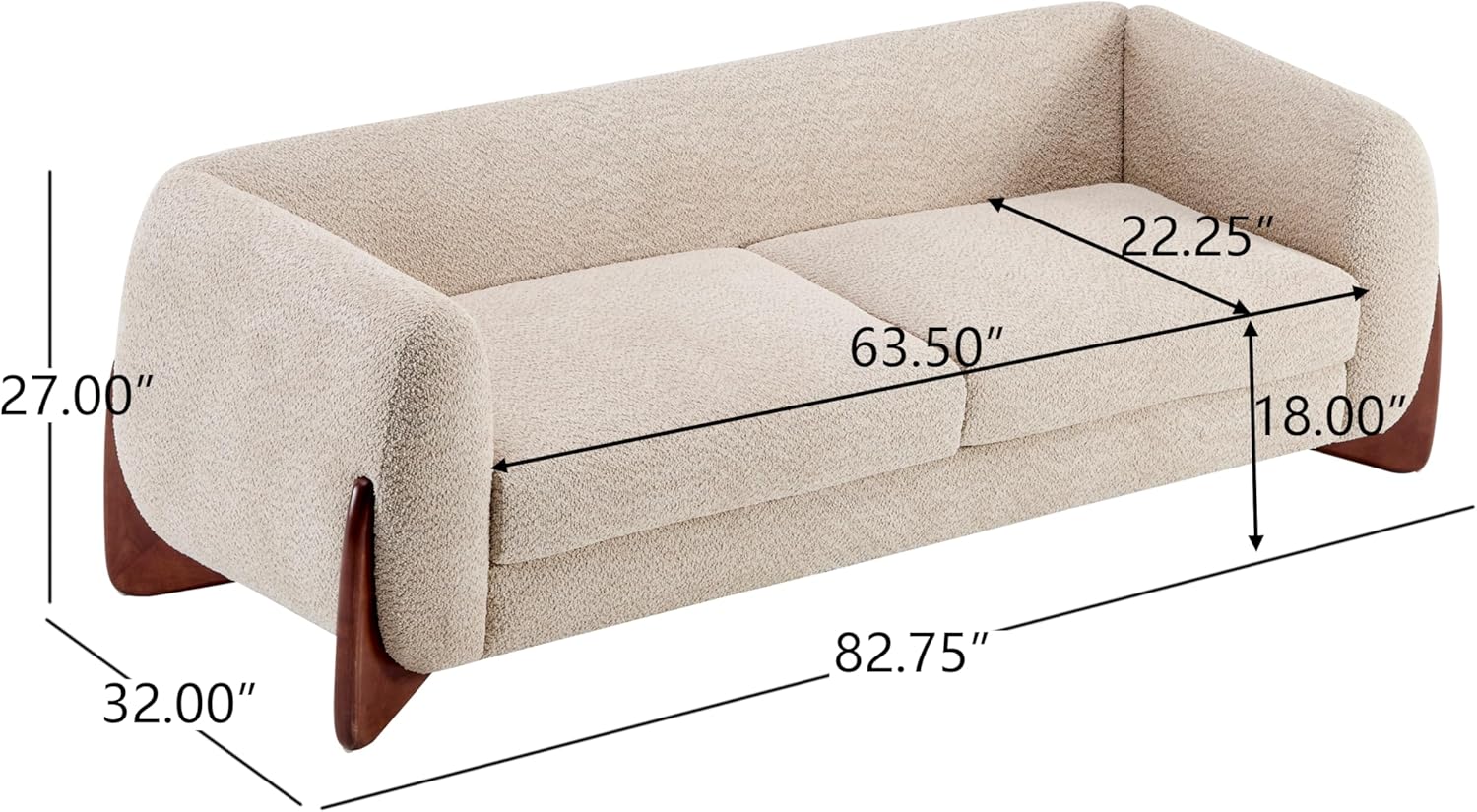 Merax 82 Inch Boucle Sherpa Sofa, Chenille Loveseat with Removable Cushions & Wood Legs, Modern Plush 3-Seater Couch for Living Room, Almond