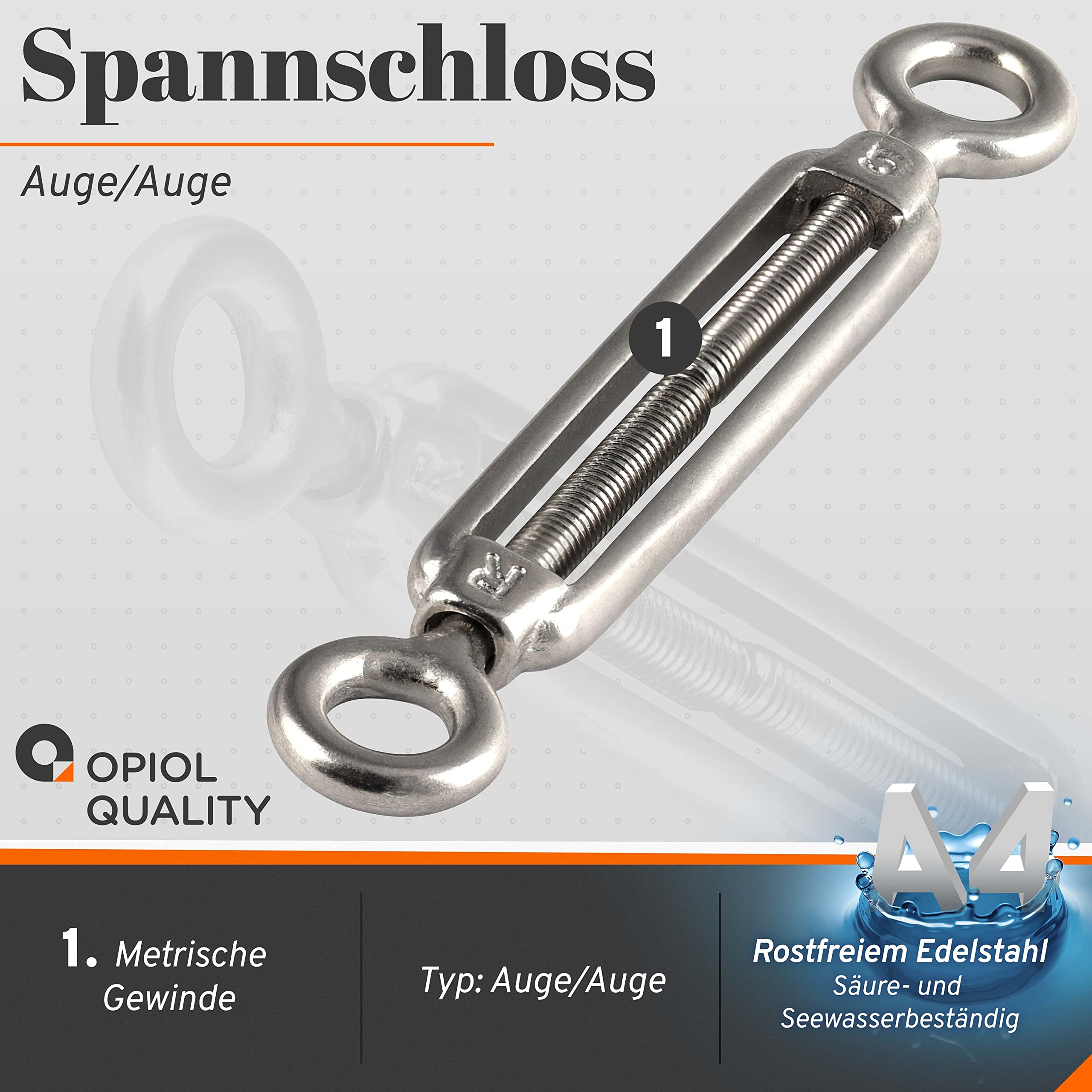 Spannschloss Auge - Auge M12 aus Edelstahl A4 V4A (5 Stück) ähnl. DIN 1480 Spannschlösser Wantenspanner Drahtspanner Spannschraube Seilspanner