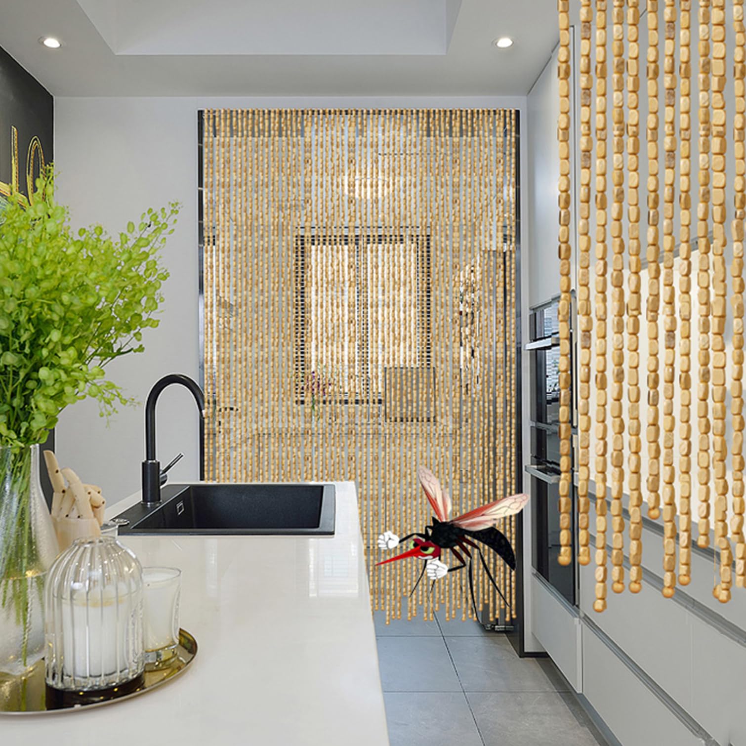 Rideau en Perles de Bambou,Rideau de Porte en Perles de Bois,Moustiquaire à Perles Anti-Insectes,Decore à Suspendre pour Salon Chambre,Personnalis,Largeur x Hauteur (60cm x 200cm(60 brins))
