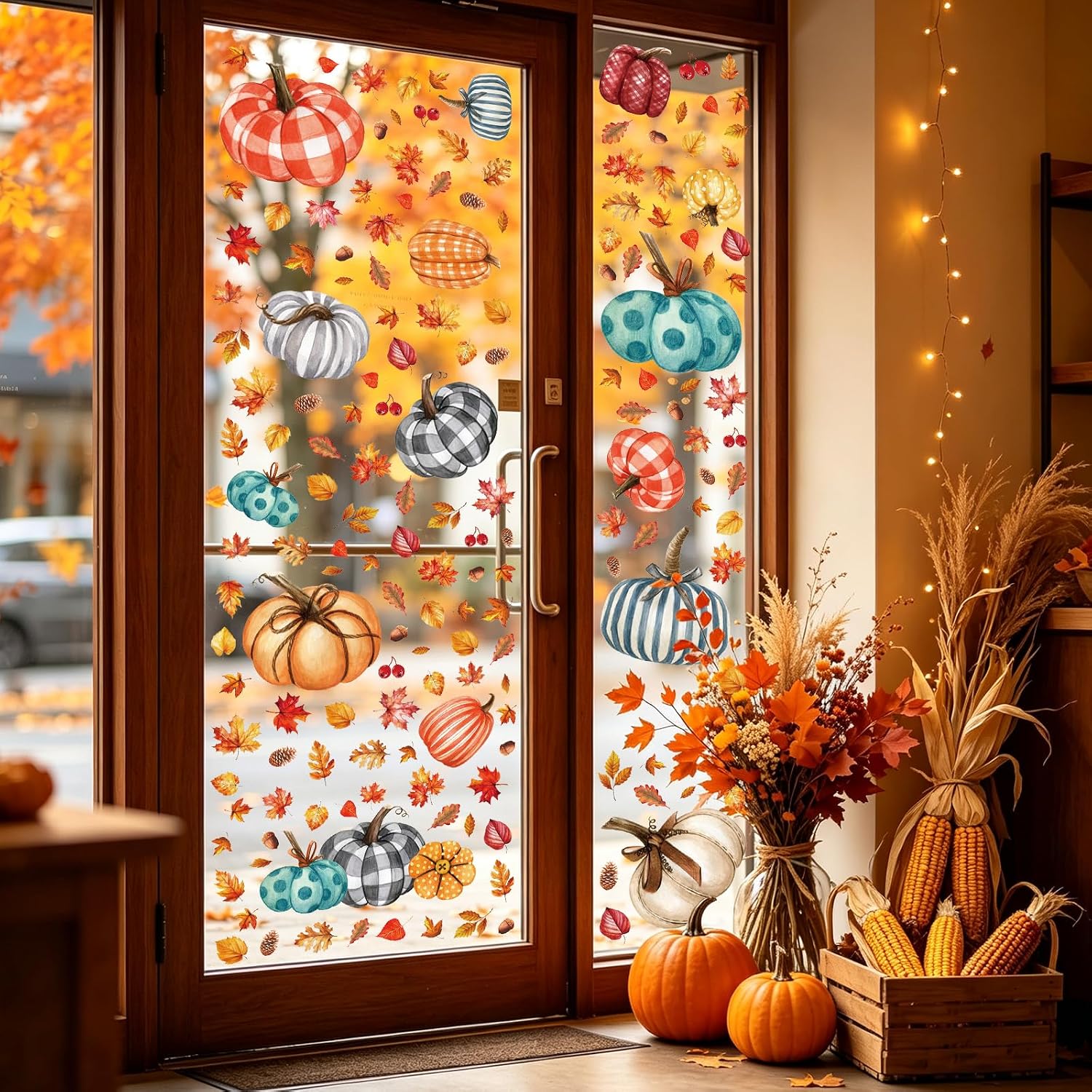 9 Sheets Fall Window Clings, Static PVC Maple Leaf Autumn Glass Decals image 2