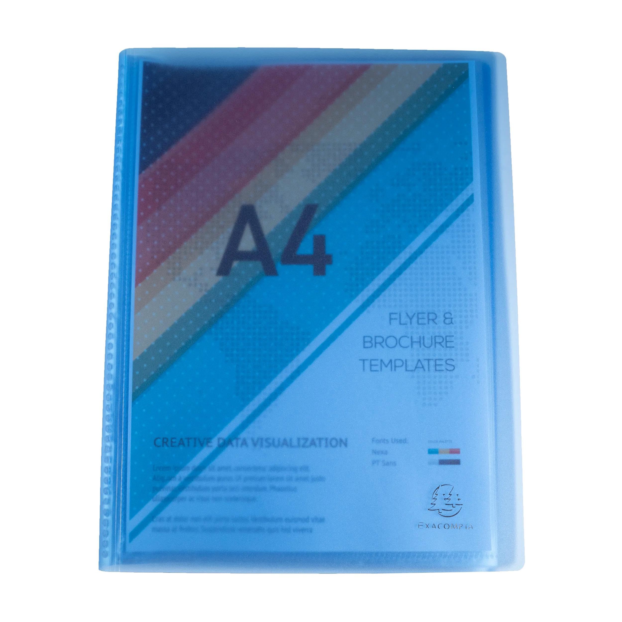 Exacompta - Ref. 85462E - Cartón de 12 protectores de documentos de cromalina, 40 fundas de cristal liso, 80 vistas, para A4, 24 x 32 cm, tapa de polipro translúcido semirrígido, color azul