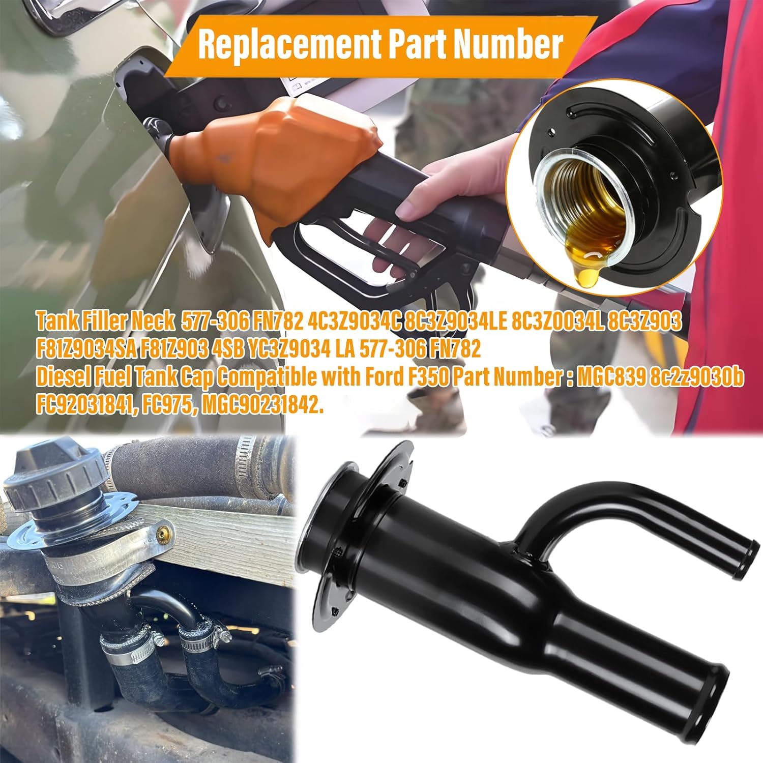 Fuel Filler Neck Pipe Fuel Tank Filler Neck Hose 577-306 Compatible with Ford F350 F450 F550 Super Duty 6.0L Diesel Engine 2005-2007 Fuel Tank Filler Neck FN782 4C3Z9034C(4 Pcs)