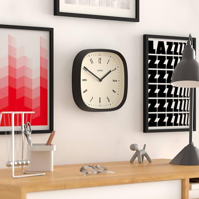 Reloj de pared cuadrado moderno analógico 25x25 cm negro miniatura 5