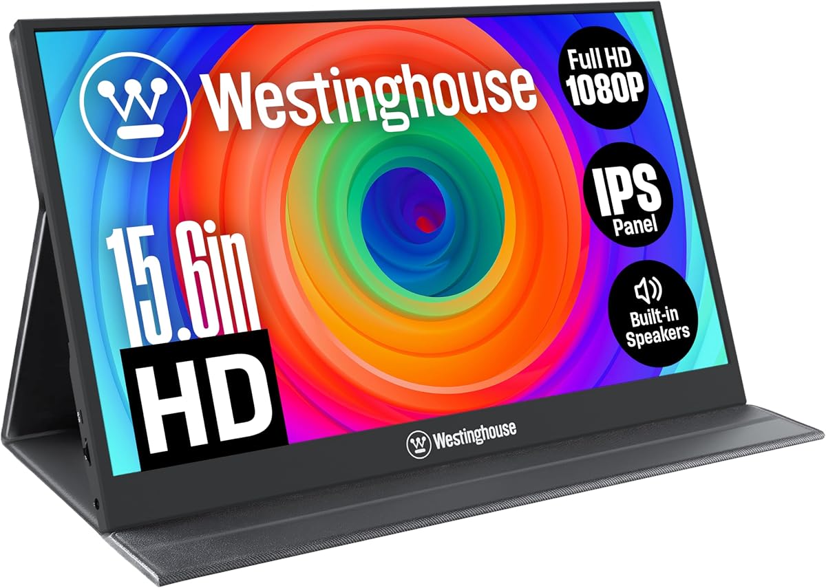 Monitor portátil de 15,6 pulgadas para ordenador portátil y viajes, 1080p, 60 Hz, pantalla IPS, pantalla Full HD con cubierta protectora magnética, altavoces integrados, 1 mini HDMI, 1 USB tipo C