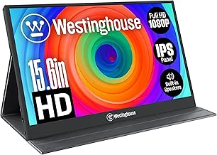 Westinghouse 15.6 Inch Portable Monitor for Laptop & Travel, 1080p, 60Hz, IPS Display, Full HD Screen with Magnetic Protective Cover, Built in Speakers, 1x Mini HDMI, 1x USB Type-C