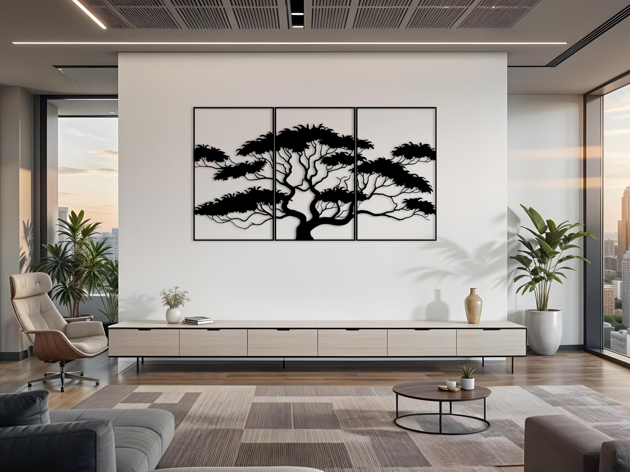 Kajaro Bonsai Quadro da Parete Legno 3 pezzi, 1780x980 mm