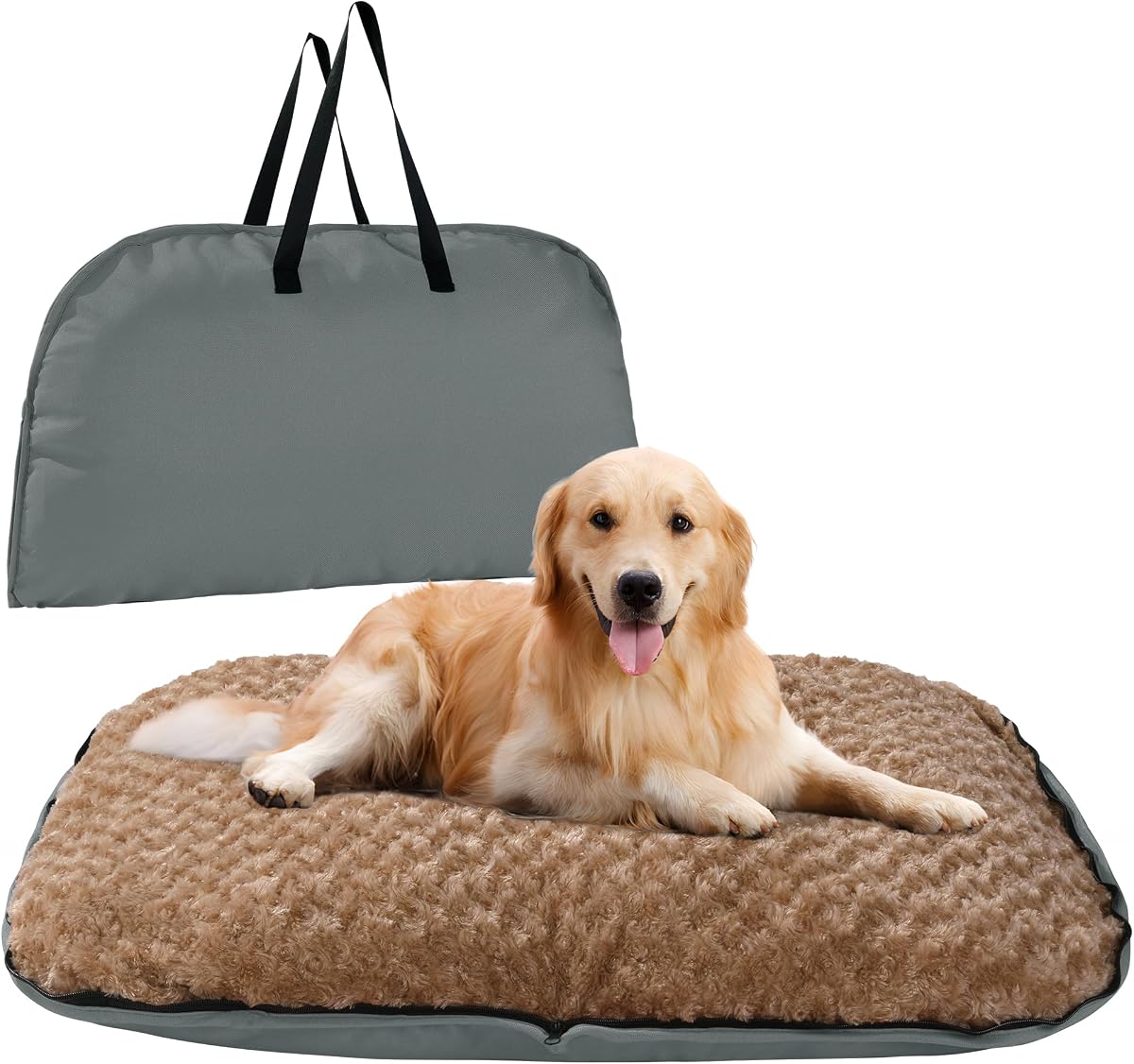 Foldable Travel Dog Bed, Outdoor Camping Dog Bag Bed Pet Pad with Carry Handles, Waterproof Pet Mattress Mat for Small, Medium, and Large Dogs Cats (Gray, 44x32x5 in)