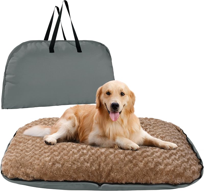 Foldable Travel Dog Bed, Outdoor Camping Dog Bag Bed Pet Pad with Carry Handles, Waterproof Pet Mattress Mat for Small, Medium, and Large Dogs Cats (Gray, 44x32x5 in)