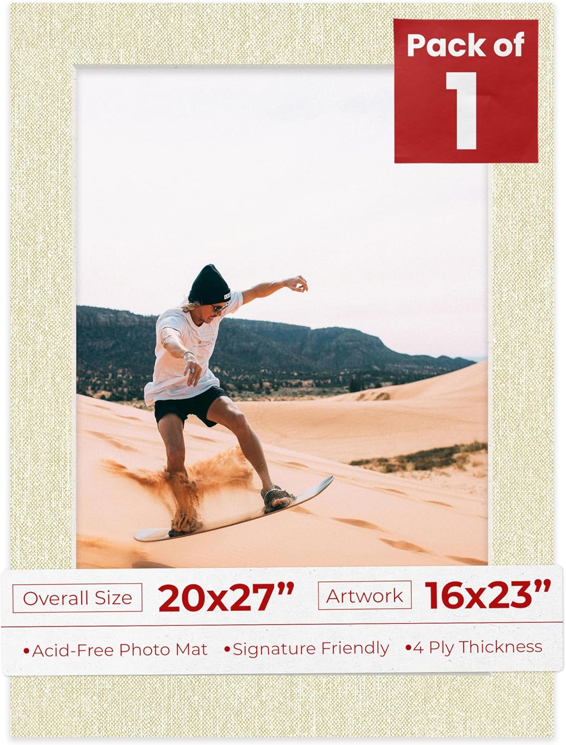 Poster Palooza 20x27 Mat Bevel Cut for 16x23 Photos - Acid Free Fresh Linen Canvas Precut Matboard - For Pictures, Photos, Framing - 4-ply Thickness