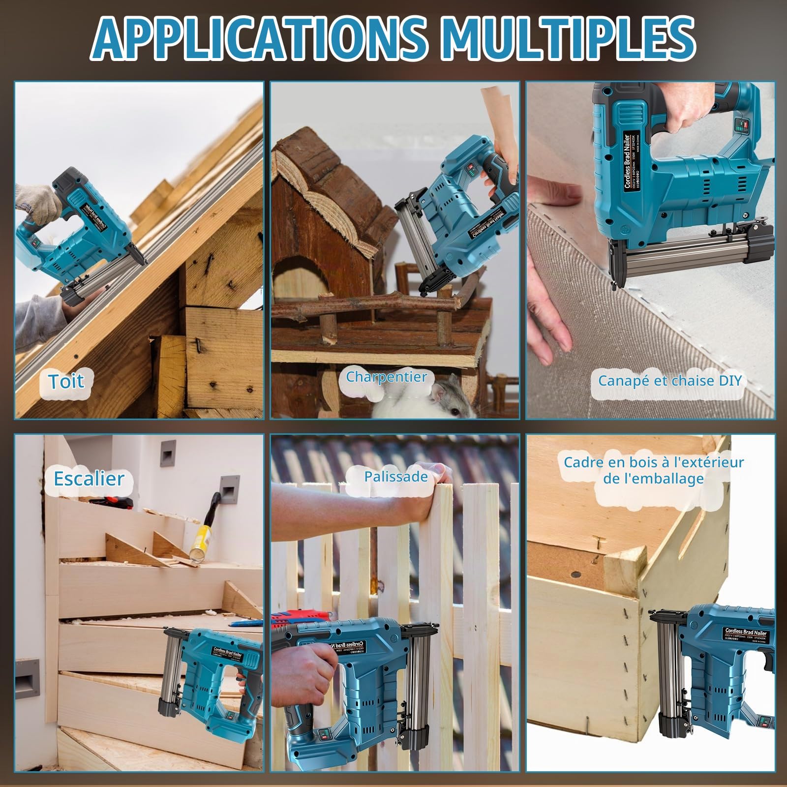 Agrafeuse-cloueuse améliorée 18GA à batterie, compatible avec batterie Makita 18V, agrafeuse-cloueuse électrique sans balais avec 1000 clous et 1000 agrafes pour le bricolage, DIY et travail du bois