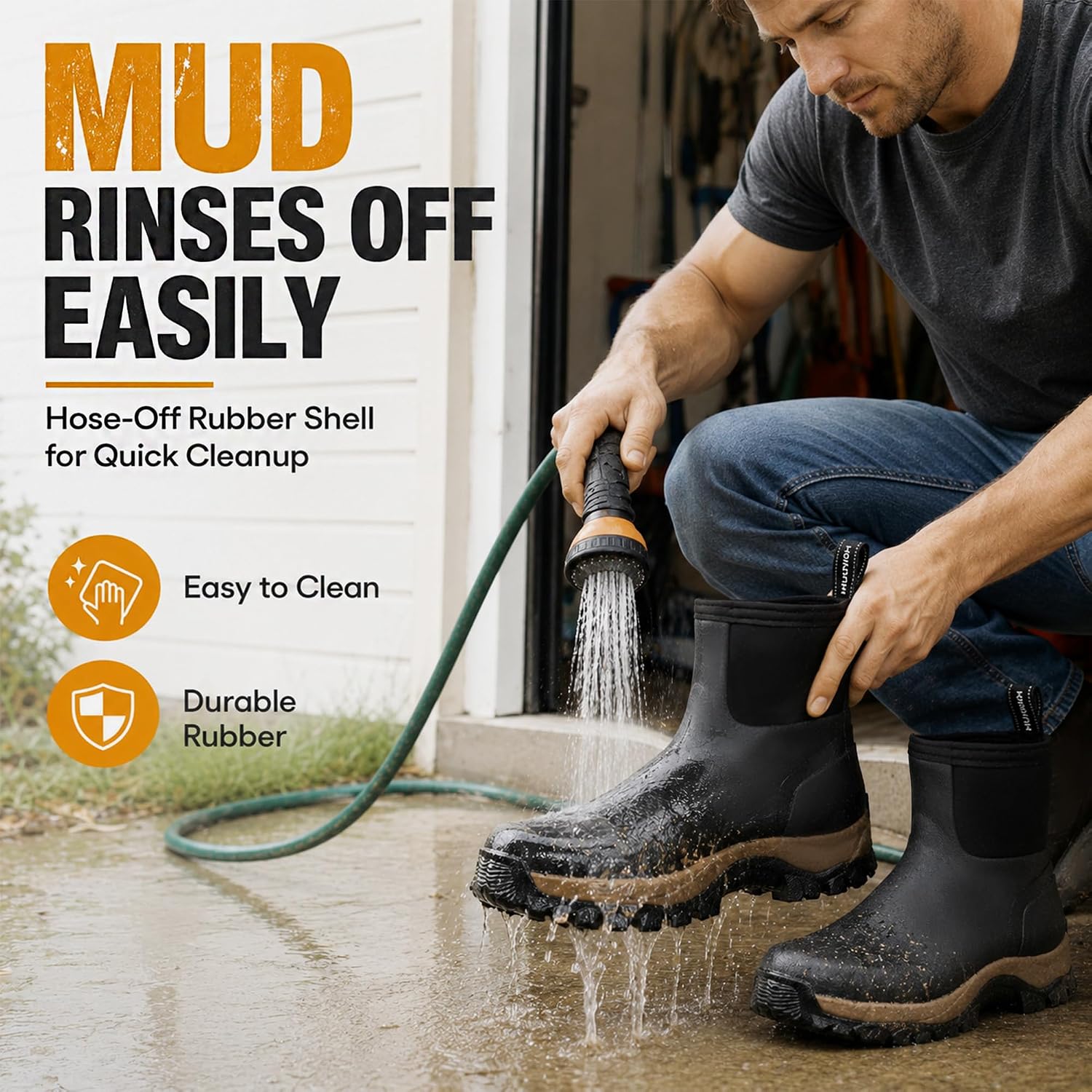 Hunthor Men's Rubber Rain Boots, 8-Inch Waterproof Mud & Garden Boots