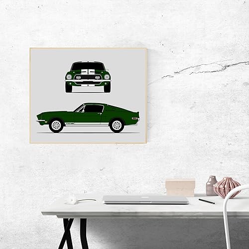 Miniatura 8 de Ford Mustang 1968 Shelby GT500KR Cobra (Front and Side) Inspired Poster Print Wall Art Decor Handmade Carroll Shelby S1 (Unframed)