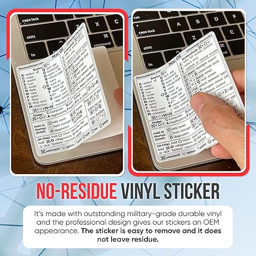 Vista 81 de Synerlogic (5 unidades) Pegatina de atajos de Mac OS, calcomanías de teclado para macOS, vinilo laminado sin residuos, hoja de trucos para MacBook