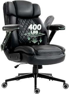 400lbs Executive Office Chair for Heavy People with 5D Flip Armrests, Black | Cloud Cushion, Ergonomic Lumbar Support, Leather Home Desk Office Chair, Big and Tall Computer Chair, Space-Saving