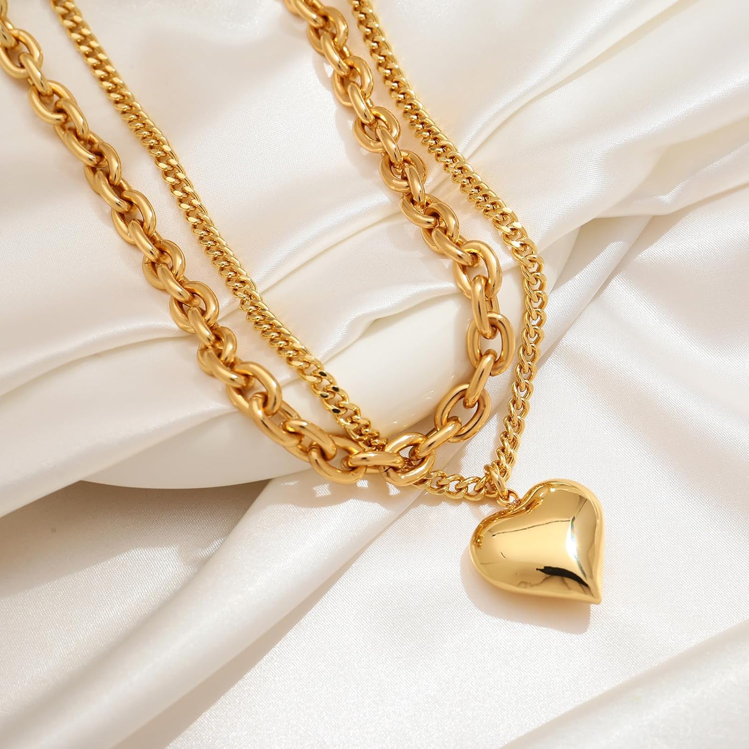 Heart Pendant Necklaces for Women Statement Chunky Chain Necklace Love Heart Charm Choker Necklace - Image 6