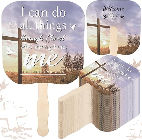 Tradder 100 abanicos de mano religiosos religiosos para la iglesia cristiana, abanicos de mano religiosos a granel, abanicos de papel grueso con