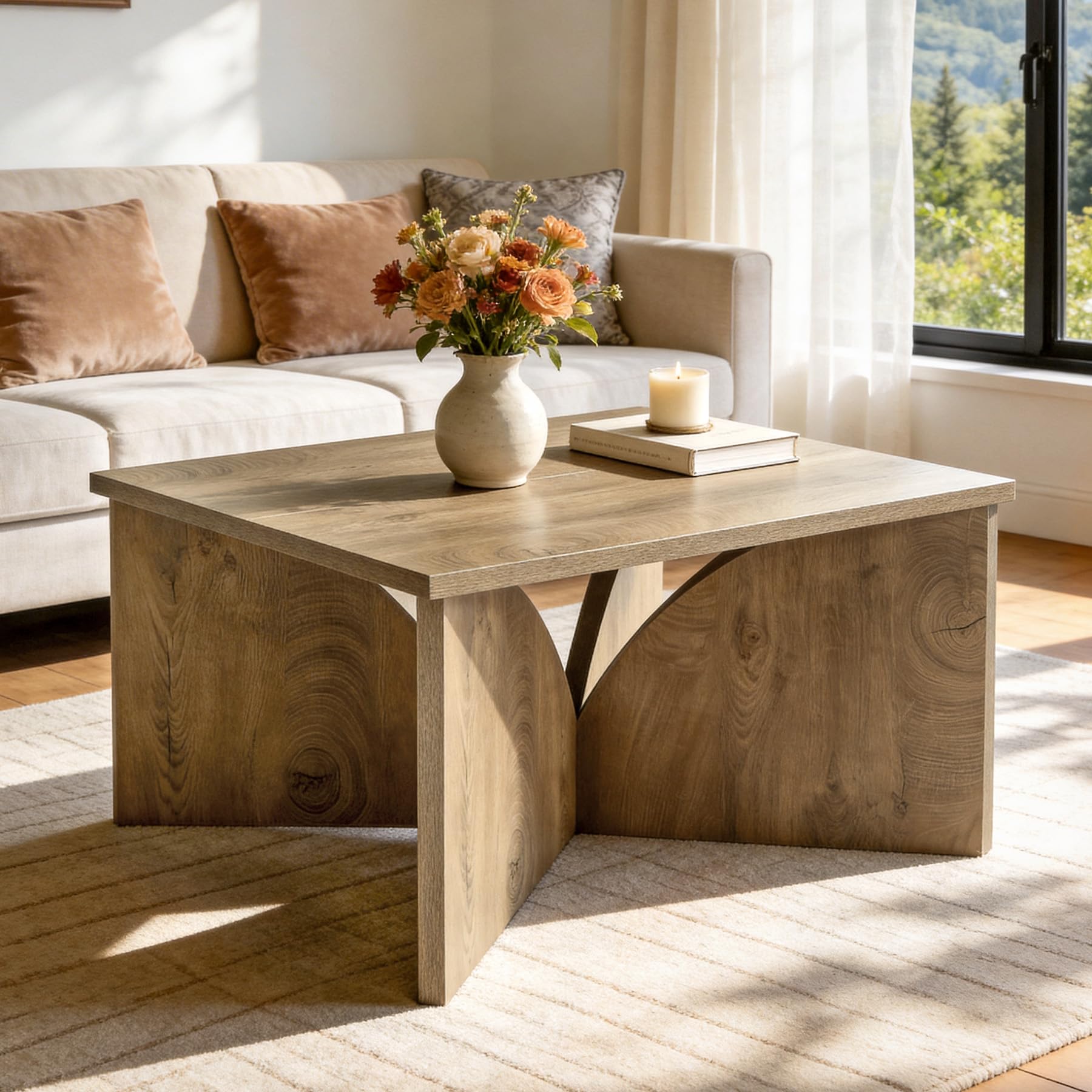 Tribesigns Mesa de Centro Cuadrada de 80 cm – Mesa de salón rústica de Madera para salón y Oficina en casa, diseño Moderno en Color marrón