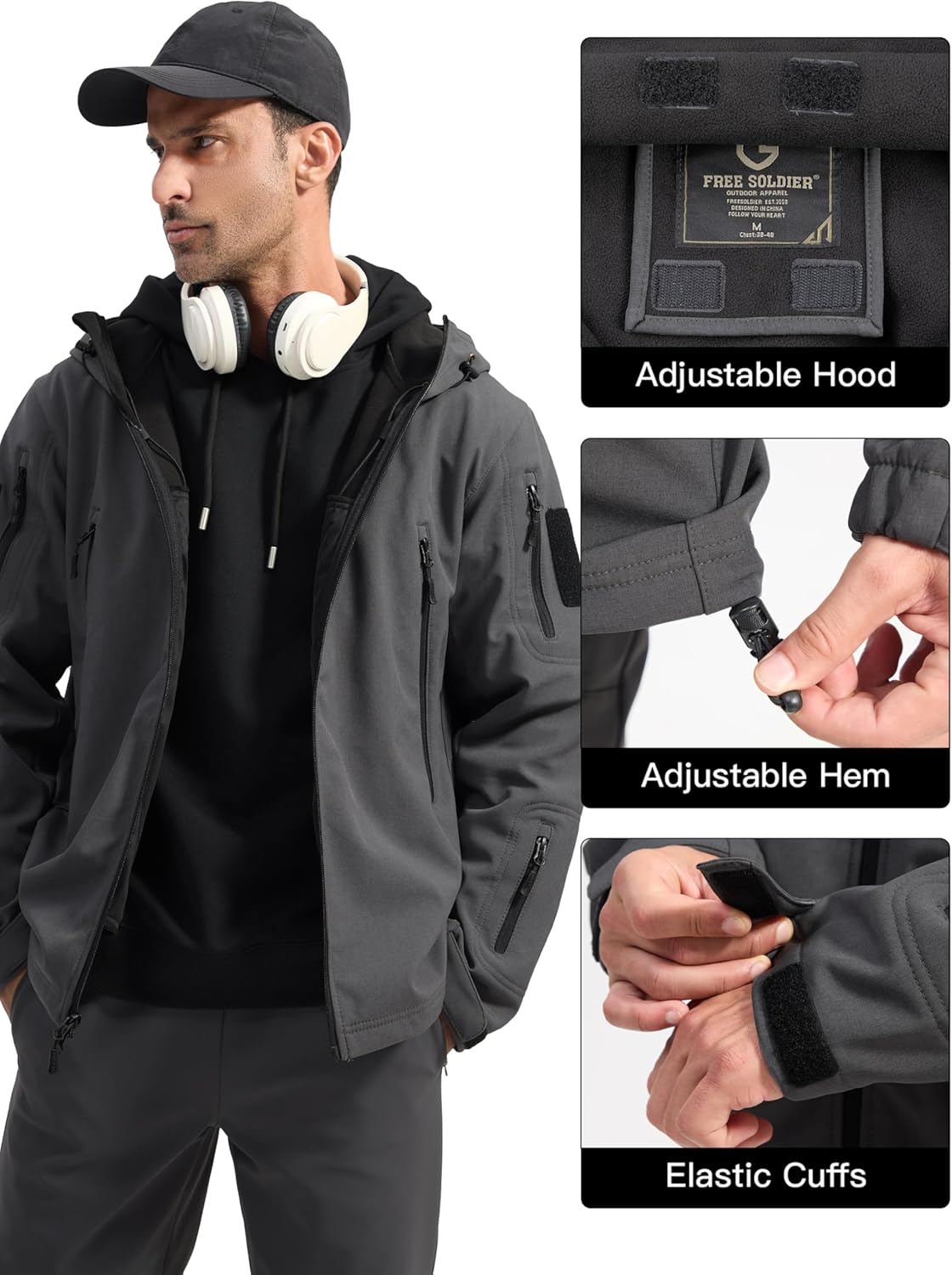 FREE SOLDIER Men's Outdoor Waterproof Soft Shell Hooded Military Tactical Jacket