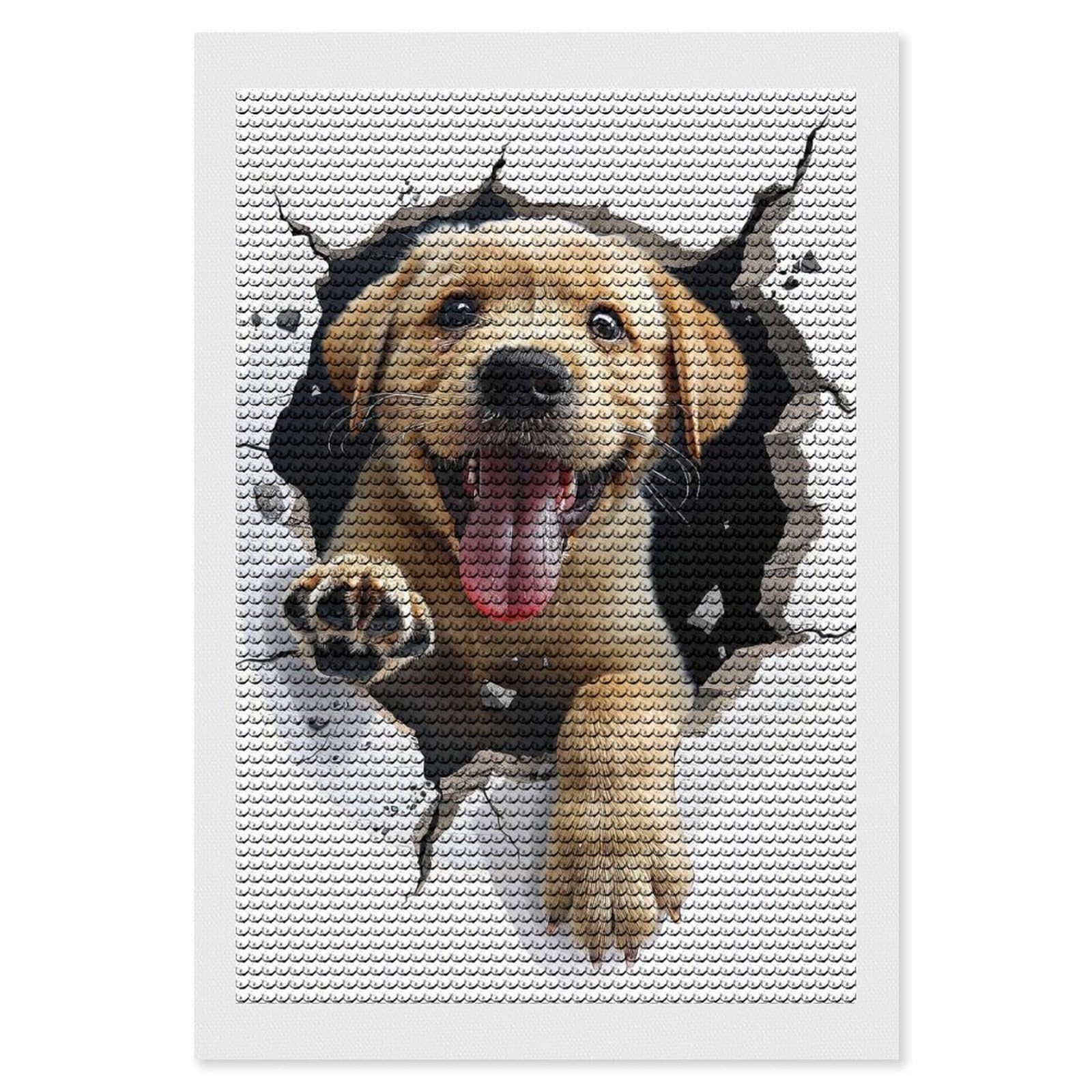 Junmoney Labrador Diamond Painting Canvas Set 8"x12", Easy to Enjoy, Adhesive Canvas, Office Decor, Holiday Gift Idea, with Tool Kit