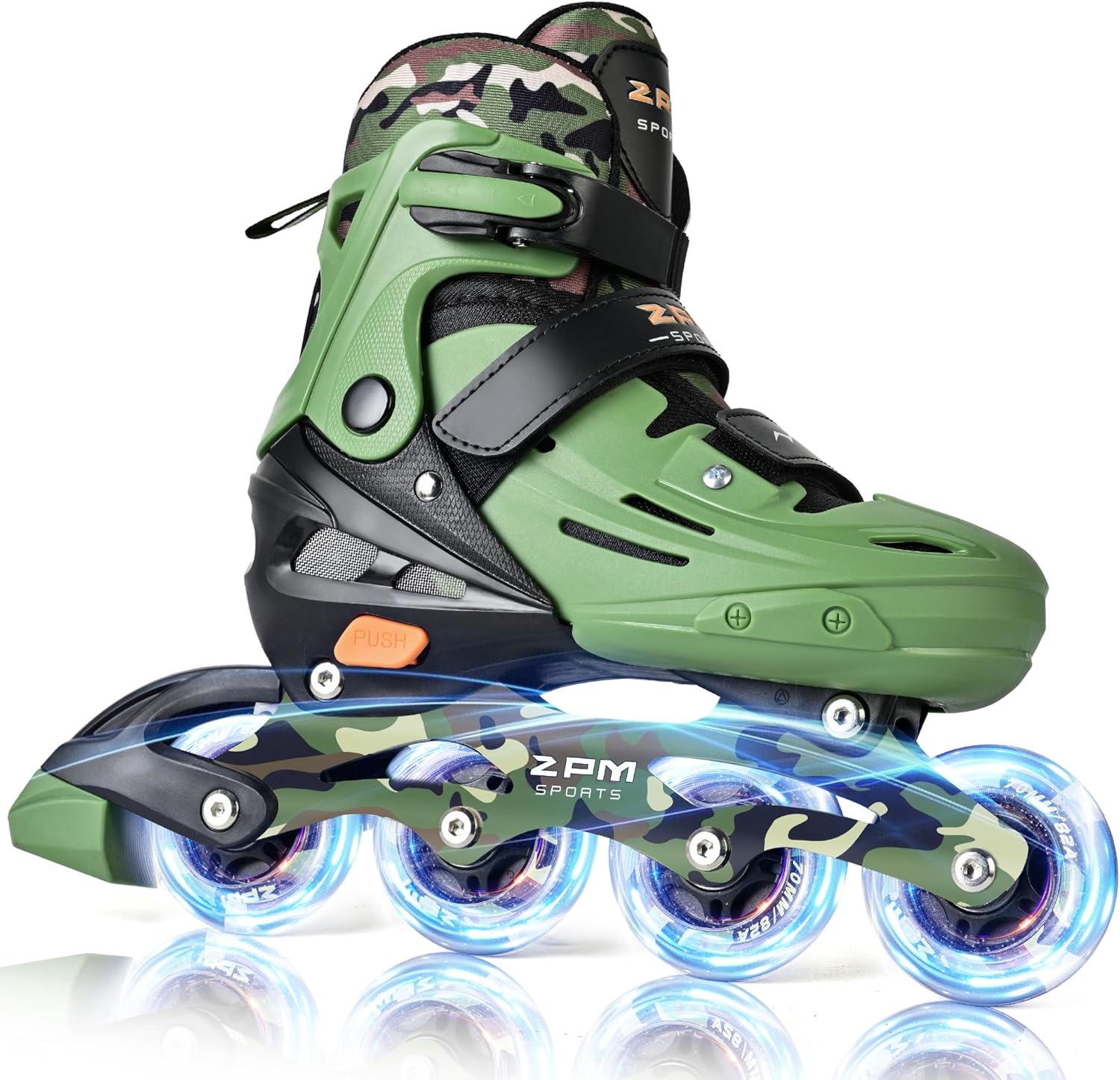 2PM SPORTS Inline Skates for Kids Boys Girls Ages 5-8 8-12 3-5 4-8 6-12 with Light Up Wheels, Adjustable Children's Roller Skates Blades for Toddler Beginner Youth Indoor Outdoor Green Medium - Big Kid