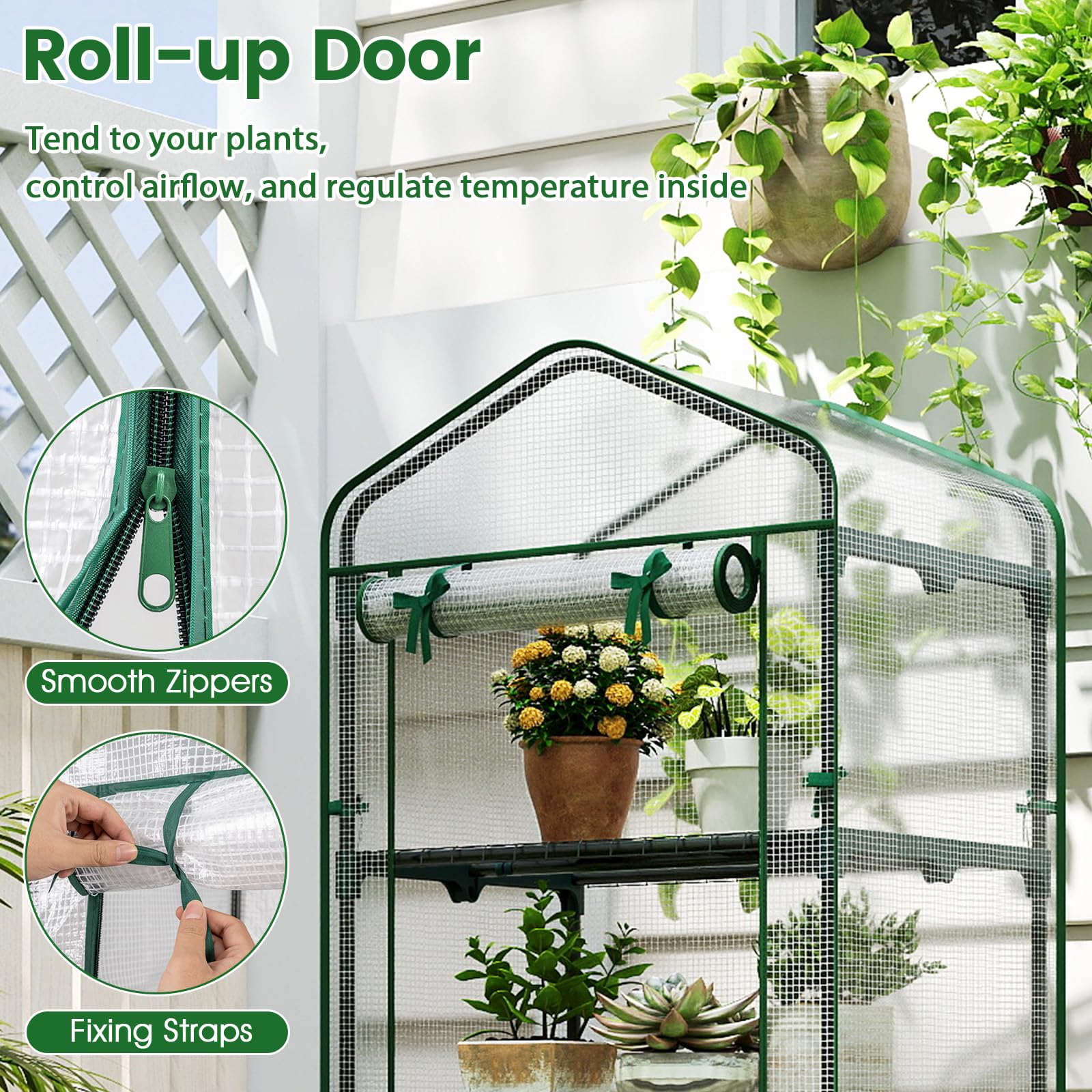 HOMASIS Serre de Jardin avec 4/5 Étagères, Serre de Balcon avec Porte Enroulable à Charnière, Étagère Amovible pour Plantes en Acier, Mini Herbe pour Jardin d'hiver (Transparent, 69 x 48 x 190 cm)