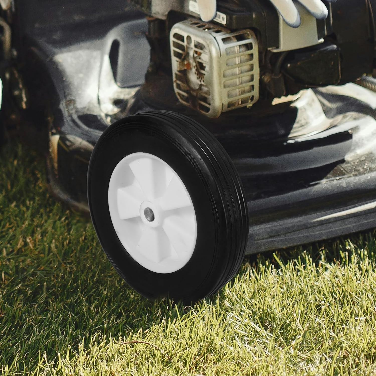 2pcs Solid Rubber Mower Replacement Wheels 8-inch Treaded Lawn Mower Wheels for Grass Cutter and Outdoor Cart Replacement