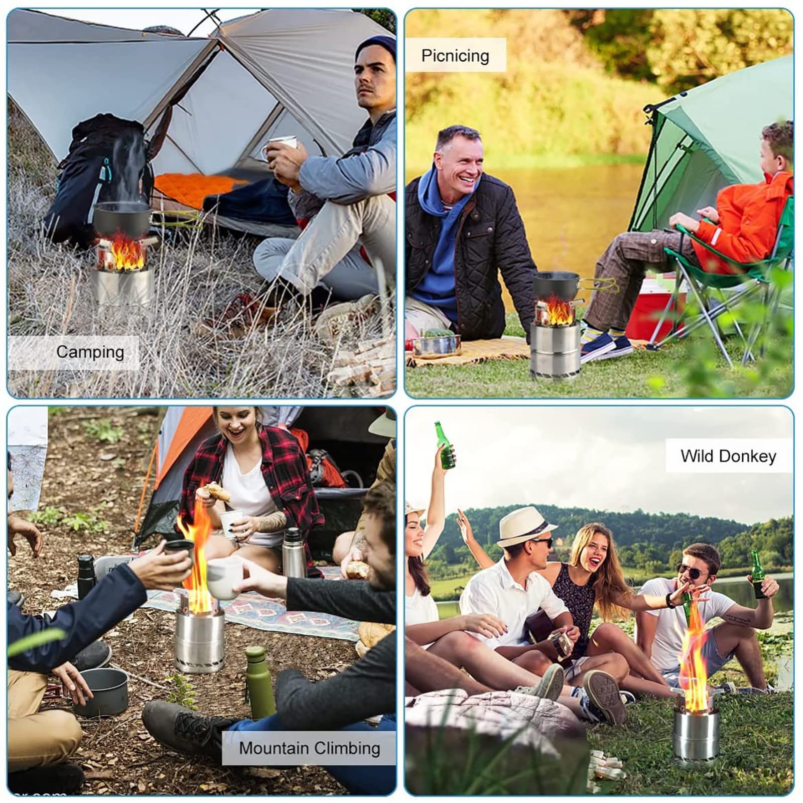 Réchaud de camping Réchaud à bois léger, réchaud de camping, réchaud à bois, réchaud de tente, poêle à bois portable pliable en acier inoxydable pour camping, randonnée, sac à dos, pique-nique et ba
