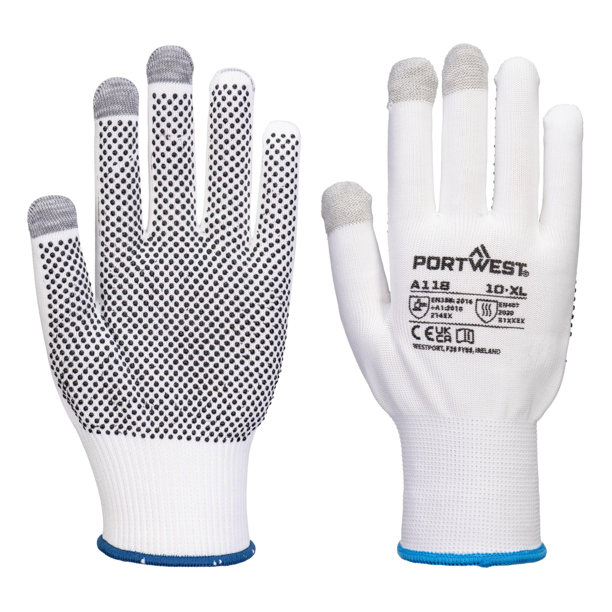 Portwest A118 Grip 13 PVC Dotted Touchscreen Work Gloves