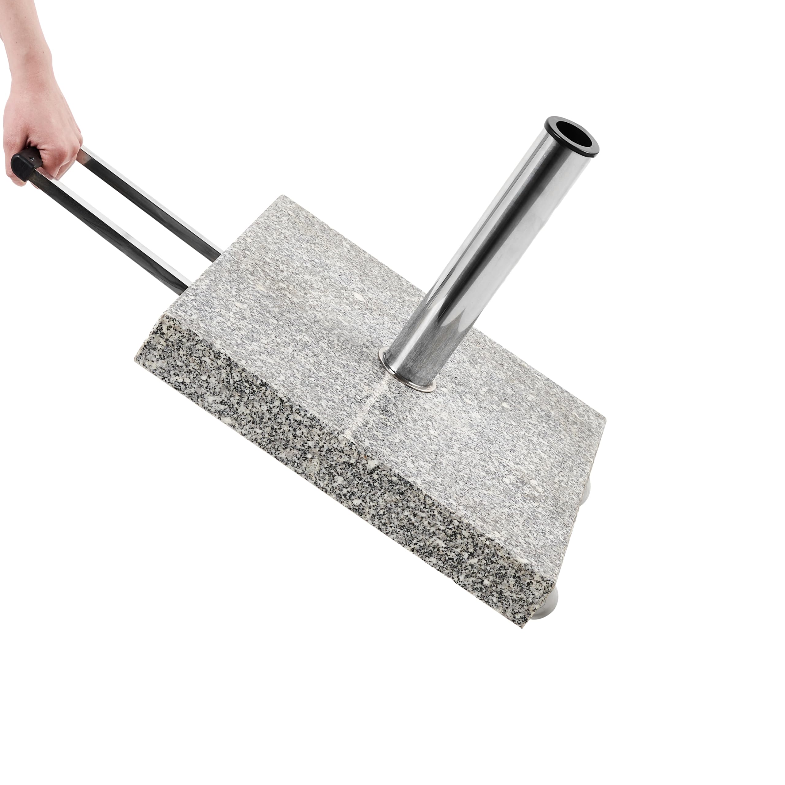 Kamienna podstawa pod parasol ogrodowy 45 x 45 cm 30 kg kwadratowa granitowa stal nierdzewna szara Cerzeto