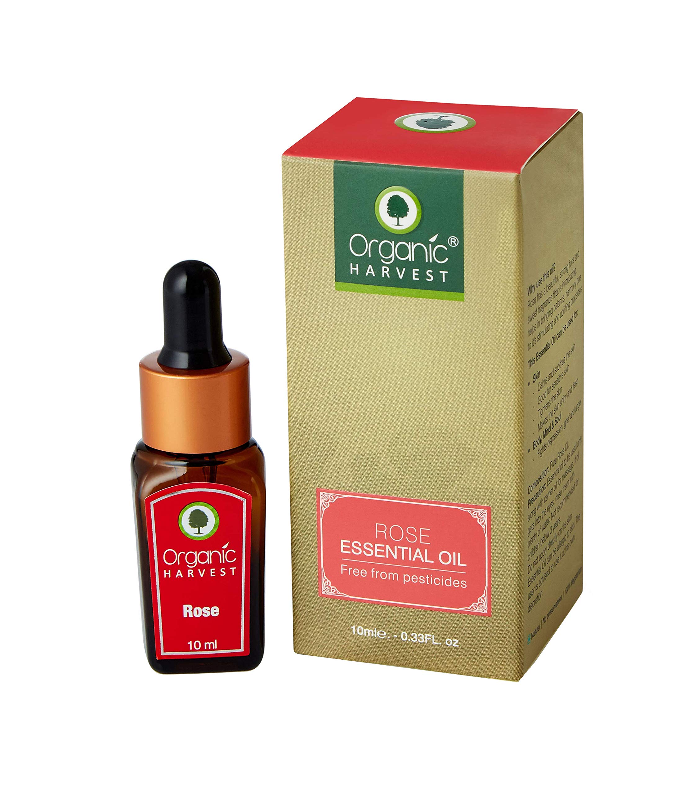 Organic Harvest Herbal Ayurveda Pure Rose Essential Oil No Harsh Chemicals, Animal Ingredients, parabens, Mineral Oil, or pesticides (10 ml / 0.338 fl oz)