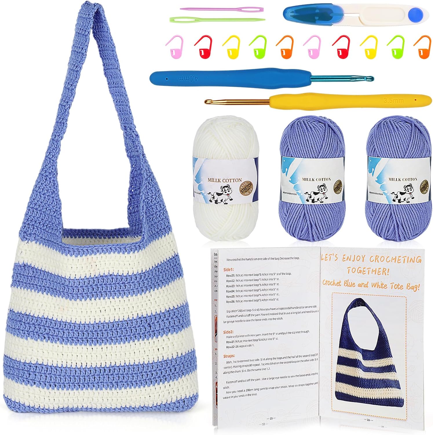 Katech Crochet Kit for Beginners, Striped Tote Bag Crochet
